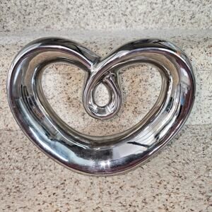 Pier One Import Chrome Painted Heart Ceramic Sculpture, romance Love Valentines